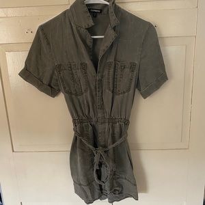 Olive Green/Gray cargo romper